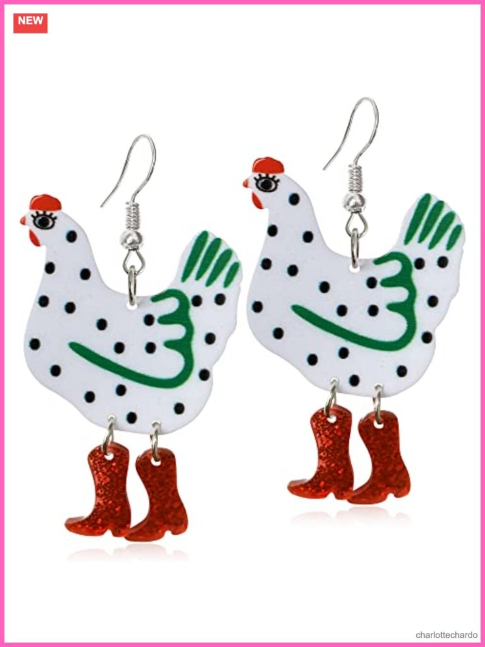 Acrylic Big Hen Chicken Drop Dangle Earrings Farm Animal Charm Jewelry